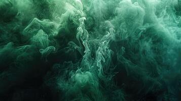 Dark background, green smoke with elegant patterns. photo