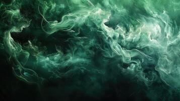 Elegance of green smoke, dynamic patterns on black. photo