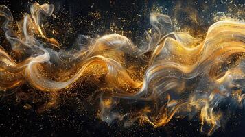 Dynamic Abstract Art. Gold Smoke on Black. photo