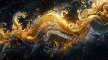 Golden Smoke Swirls on Black Canvas. An Abstract Opulence. photo