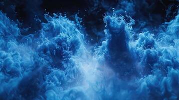 Ethereal Flow of Vibrant Blue Smoke Highlighted Against Profound Inky Blackness photo