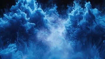 Enchanting Movements of dynamic Blue Smoke on Dark Black Canvas, Conjuring Otherworldly Beauty and Mystery. Abstract background. photo
