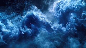 Tranquil and Intriguing Veils of Vibrant Blue Smoke in Dynamic Abstract Composition photo