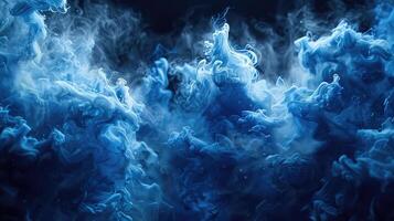 Captivating Abstract Ballet of Dynamic Blue Smoke Amidst Profound Blackness photo