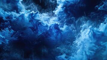 Profound Blackness Highlighting Dynamic Veils of Vibrant Blue Smoke in an Abstract Style photo