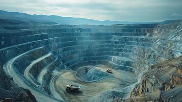 Magnificent Exploration of Open Pit Mining Showcasing Dynamic Machinery Across Vast Landscapes photo