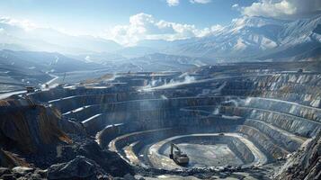 Extraordinary Depiction of Herculean Excavators Amid Dynamic Open Pit Mining Landscapes photo