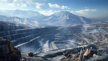 Dynamic Landscapes Featuring Herculean Excavators in Magnificent Open Pit Mining Scenes photo