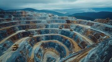 Sprawling Landscapes Depicting Dynamic Open Pit Mining and Herculean Excavation Machinery photo