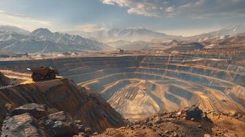 Spectacular Views of Dynamic Open-Pit Extraction Highlighting the Herculean Efforts of Workers Amid Expansive Landscapes photo