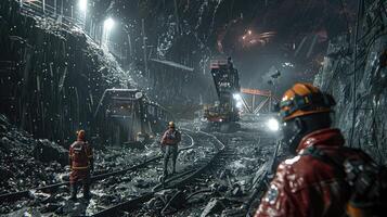 Captivating Display of Miners at Work Amidst the Earth's Rugged Landscape photo