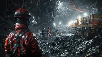 A Dynamic View of Miners in Action Amidst Harsh Terrain photo