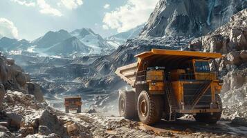 A Cinematic Display Showcasing Mining Machinery in Motion with Precision and Power photo