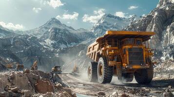 Dynamic Mining Machinery Captured in Motion Through a Cinematic Perspective photo