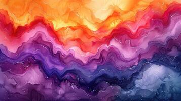 Vivid Symphony of Colors Highlighted in Dynamic Abstract Watercolor Waves photo