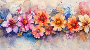 Captivating Watercolor Blooms Creating an Enchanting Floral Background photo
