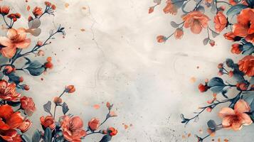 Dynamic Composition of Watercolor Blooms Adorning the Edges of Postcard Design photo