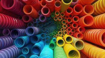 Top-Down Display of Rainbow Circular Stems in a 3D Abstract Clay Design photo
