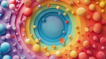 Stunning Blend of Rainbow Circles and Clay Elements in Abstract Artwork photo