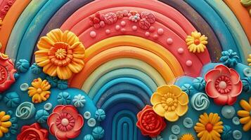 Mesmerizing Rainbow Circles with Detailed Clay Accents in Abstract Background photo