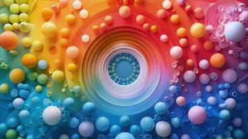Clay Elements Stand Out Amid Radiant Rainbow Circles in a Unique Backdrop photo
