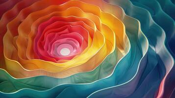 Dynamic 3D clay rainbow in a spiral form with vibrant circular tones. photo