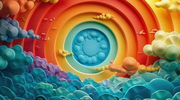 Bold 3D rainbow-stacked circles creating a dynamic abstract view. photo