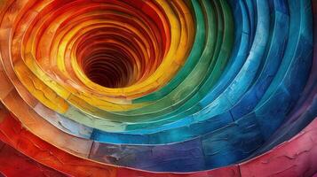 Rainbow-themed clay staircase and flooring with abstract charm. photo