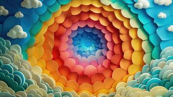 Dynamic 3D rainbow-stacked circles in a vibrant abstract background. photo