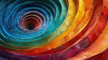 Colorful clay staircase and flooring showcasing rainbow hues. photo