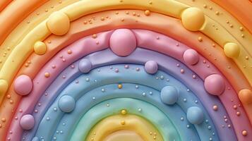 Bright festive clay display with colorful rainbows and cheerful patterns. photo