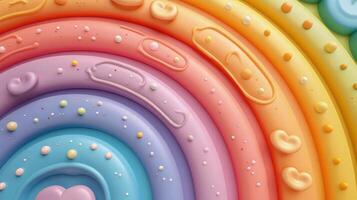 Artistic clay work with dynamic rainbow tones, stars, and floral patterns. photo