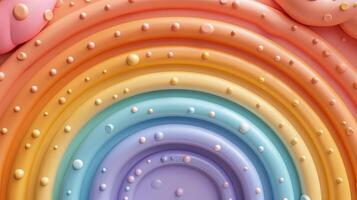 Festive clay masterpiece surrounded by bright flowers and rainbow elements. photo