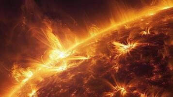 The dramatic intensity of the Sun's solar flares highlighted in close-up photography photo