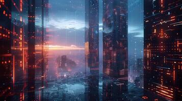The innovation of cloud computing captured in futuristic towering hubs photo