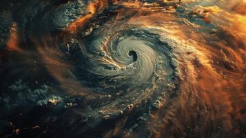 A mesmerizing aerial glimpse of a storm's swirling chaos in darkness photo
