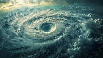 A breathtaking view of a storm's chaotic spiral captured from above photo