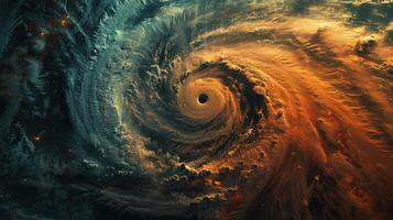 The raw power of a massive cyclone swirling in dramatic aerial imagery photo