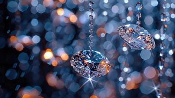 Radiant diamond-shaped crystals dangling elegantly on a dark setting photo