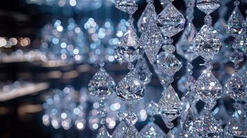 Diamond-shaped crystals shimmering elegantly on a softly blurred background photo