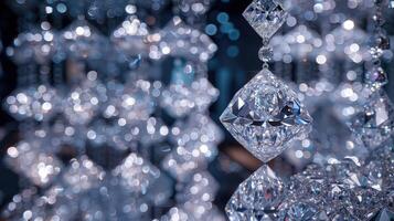 A dazzling display of diamond-shaped crystals glowing on a blurred backdrop photo