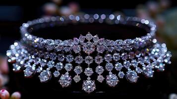 The timeless allure of a diamond necklace revealed in mesmerizing close-up photography photo