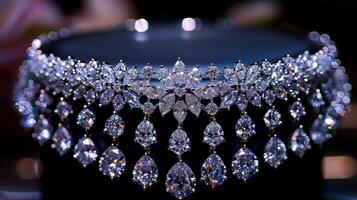 A captivating close-up showcasing the intricate design of an exquisite diamond necklace photo