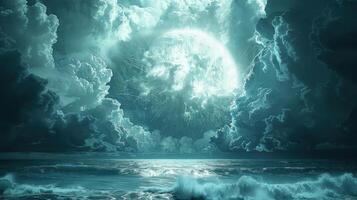 The sea engulfed in chaos by the furious aftermath of an atomic explosion photo