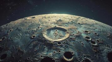 The Moon's unyielding terrain displayed from a celestial perspective photo