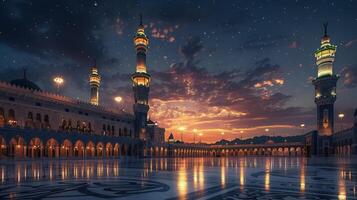 Peaceful Twilight Embellishing the Elegance of the Nabawi Mosque photo