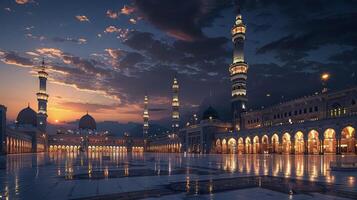 Captivating Evening Light Enhancing the Nabawi Mosque in Medina photo