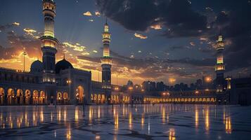 The Sacred Glow of Dusk Surrounding Medina's Nabawi Mosque photo