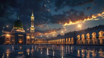The Towers Light Casting a Sacred Glow on the Kaaba at Night photo