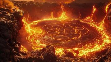 Vibrant Lava Stream Winding Through the Depths of Volcanic Mount Crater photo